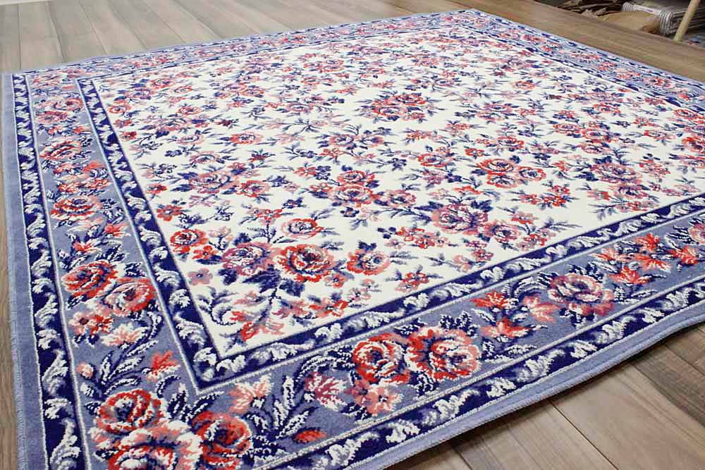 国産 ラグ 3畳 カーペット 200×250 コットン 綿 おしゃれ 花柄 絨毯 じゅうたん 激安 安い 青 白 アウトレット 高級 ウィル