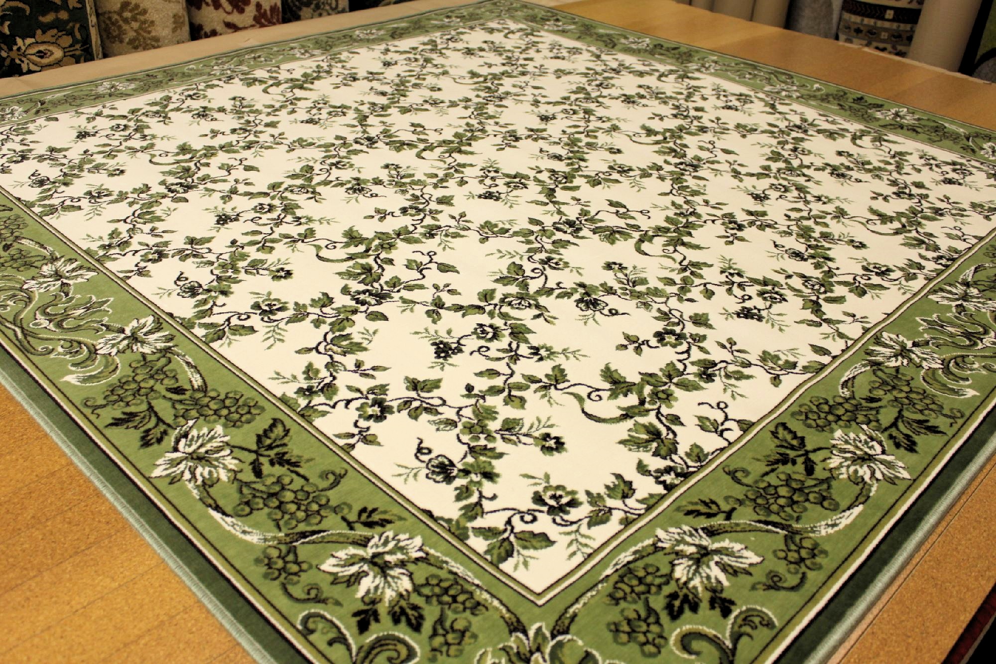 日本製 6畳 ラグ カーペット 高級 モケット織り じゅうたん 絨毯 おしゃれ グリーン ベージュ 【品名 エクセレ】 約6畳