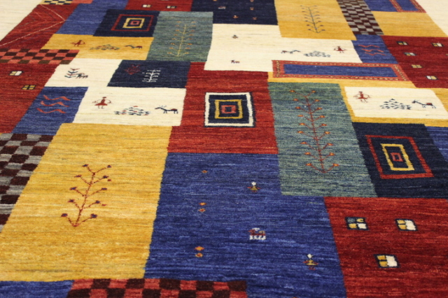 一点もの！インド製160段手織り緞通 草木染 イランウール100％カーペット ラグ【LORI GABBEH 8】 3畳床暖適応サイズ 約200